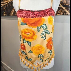 Rachel Zoe Spaghetti Strap Floral Tank w/Tassels Sm